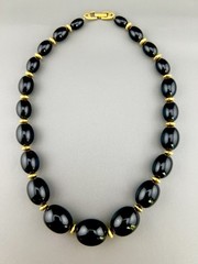 Vintage Napier Necklace Chunky Black Gold Tone Oval Lucite Signed 16”