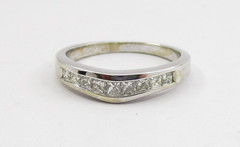 0.42CTW Princess Cut Diamond Band Ring 14 Karat White Gold Size 5/34