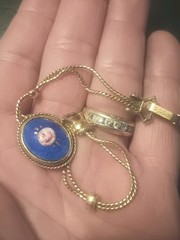 Vintage Goldette Guilloche Enamel Rose Blue Bracelet