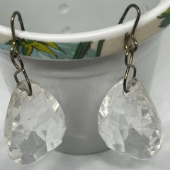 Vintage Glass Prism Earrings Dangle Drop Artisan Brass Hooks Reflects Light 2”