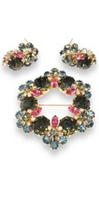 Vintage Demi-parure Juliana DeLizza and Elster Gold Tone Gray Rhinestone *Read*