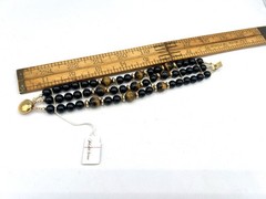 Vintage Black Brown Tigers Eye Stone Gemstone Bead Wide Bracelet RO-DO NOS Saks