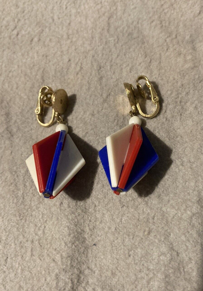 Vtg Crown Trafari 1955-1969 red, white and blue clip on earrings lot-D