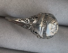 Ring-Antique, Art Deco, White Gold, Diamond, Old Mine Cut, Vintage Filigree