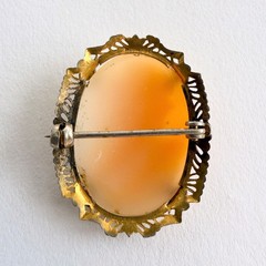 Vintage Sterling Silver Cameo Brooch Filigree Gilt Gold Wash Carved Shell Pin