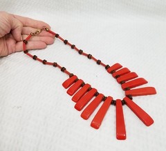 Vintage Boho Ethnic Tribal Style Red & Brown Spear Sunburst Bib Necklace