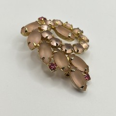 Vintage Pink Frosted Glass Rhinestone Brooch Pin Possible Unsigned D&E Juliana