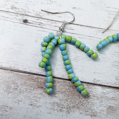 Vintage Earrings For Pierced Ears Light Blue & Green Beaded Dangle