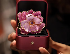 Purple Peony Flower Shape Brooch, High-Grade Luxury Custom Collection Brooch