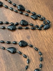 Vintage Jet Black Glass Necklace Long Strand Opera Flapper Goth 48″