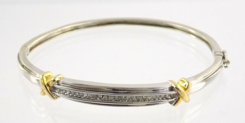 Abraham David Lowenstark Sterling Silver Diamond Hinged Bracelet ADL 925 7 Inch