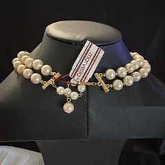 Vintage Marvella Pearl Double Strand Rhinestone Choker Necklace w/original tag
