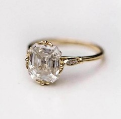 Vintage 3CT Asscher eal Moissanite Engagement Ring In 14K Yellow Gold Finish