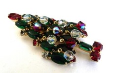 3 1/8″ JULIANA DANGLE AURORA BOREALIS BEADS RHINESTONE CHRISTMAS TREE PIN