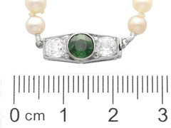 Single Strand Pearl Necklace with Sapphire, Diamond and 12k White Gold Clasp