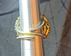 VINTAGE GOLD CITRINE AMBER SIZE 5 RING FILIGREE WORK SCROLL BEAUTIFUL-RETRO-1970
