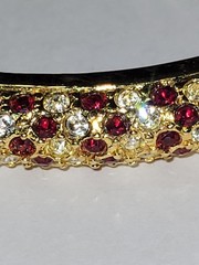 Red White Rhinestone Goldtone Hinge Bangle Bracelet Glam Fashion CostumeJewelry
