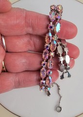 Vintage Sherman Signed Light Pink Aurora Borealis Rodium Plated Bracelet 6.5 In