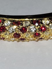 Red White Rhinestone Goldtone Hinge Bangle Bracelet Glam Fashion CostumeJewelry