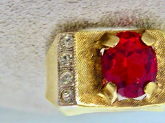 VINTAGE 10K YELLOW GOLD FILLED NEW OLD STOCK 70’S RED CLEAR STONE RING SIZE 7.5