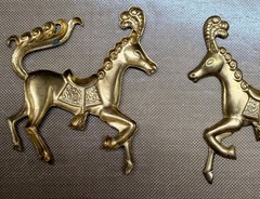 Lot 4 Vintage Solid Brass Carousel Horse Large Stampings 46mm Jewelry Finding