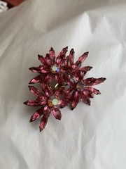 Vtg 60s Pink Rhinestone Pin 3”spray Marques Round Prong Set Stones Gold Tone
