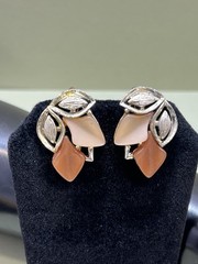 Vintage 60s Leaf Design Bracelet & Earrings Set 3 PC Thermoset Peach Gold Tone