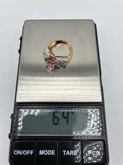 Vintage 1980s Yellow Gold Over Silver Pink Topaz Cubic Zirconia Cocktail Ring.