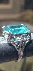 Antique NEMCO 1920s Art Deco Ring Filigree Silver Plate Glass-Topaz Emerald Cut