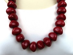 Red Irregular Shaped Beads Necklace 23″ – 26 1/2″ Long Statement Vintage
