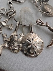 Vintage~**CHARM HOLDER & 7 CHARMS**~925 Sterling Silver~8.1 GRAMS~2.2″ Long