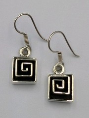 Vtg Sterling Silver Greek Key Maze Spiral Square Shape Hook Dangle 925 Earrings