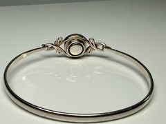Sterling Silver Blue White Art Glass Bead Bangle Bracelet 6.5” 925