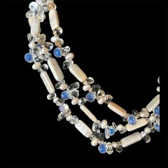 Vintage Unsigned Lucas Lameth 925 Sterling Silver 3 Strand Beaded Necklace Blue