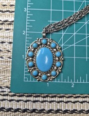 Bell Trading Necklace Vintage 60s Faux Turquoise Nickel Silver Southwestern Boho