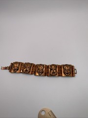 Vintage Renoir Copper Theater Mask Link Bracelet Mid Century Modern Drama Art