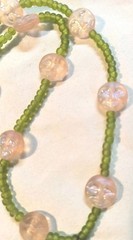 Vintage Cloisonne Flower Pendant Pink Green Glass Beads Metal Necklace Boho Gift