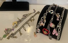 Vintage Charm Bracelets 5pc Layered Collection Silver Tone Chains 100+ grams