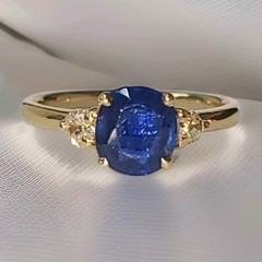 Vintage 14K Yellow Gold Engagement ring 1.73ct.Natural Blue Sapphire Oval GIA