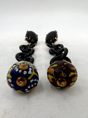 (Only Set) VTG 5″Lx0.8″W Amlé Lucite Hand-painted Dangle Push-on Earrings Italy