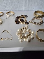 Mixed metal materials lot of 13 bracelets some Signed