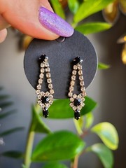 Vintage 1950s Jet Black Rhinestone Waterfall Dangle Earrings Hollywood Glam