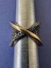 RARE Modernist Designer 925 Sterling Silver 14K Gold Black Diamond X Ring