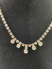 Antique Art Deco Silver Tone Faceted Rhinestone Round Cut Statement Necklace
