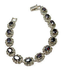 Vintage 925 Garnet & Marcasite Bracelet ~ 5mm x 6.5mm Garnets ~ 8″ long ~ Wt. 23