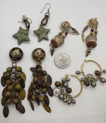 Vintage Lot of 4 Boho Statement Earrings Mixed Materials Wood Metal Beads Star