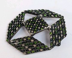 Vintage Antiqued Silver Ornate Email Design Geometric Octagon Brooch / Pin