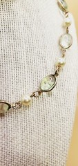 Vtg 24″ Two Sisters Pale Green Faux Pearl & Green Lucite Beads Goldtone te02