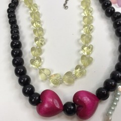 Vintage Necklace lot Heart Love Retro Rockabilly Plastic Wood Lucite kidcore