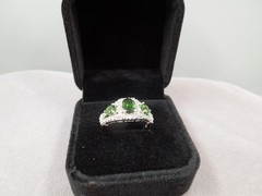 JTV Sterling Silver Chrome Diopside White Topaz Three Stone Ring NIB Sz 7
